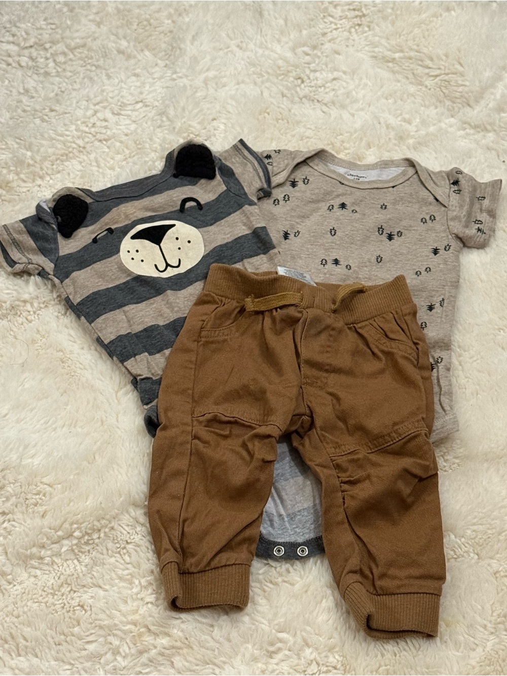 Kids 3-Piece Neutral Bodysuit & Pant Set - Brown & Gray